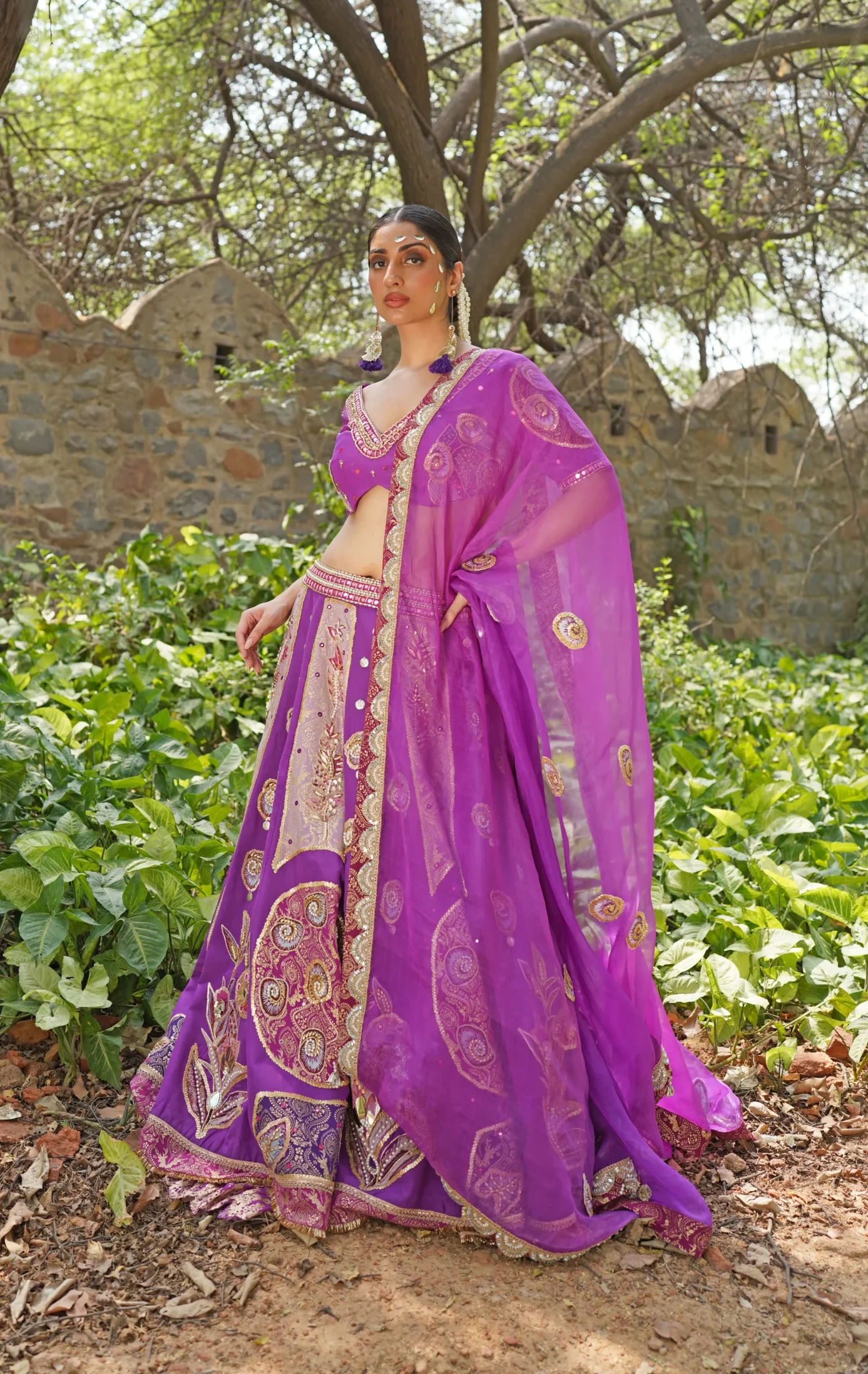 Purple embroidered ethnic outfit with dupatta from Golden Muslin By Soniya G