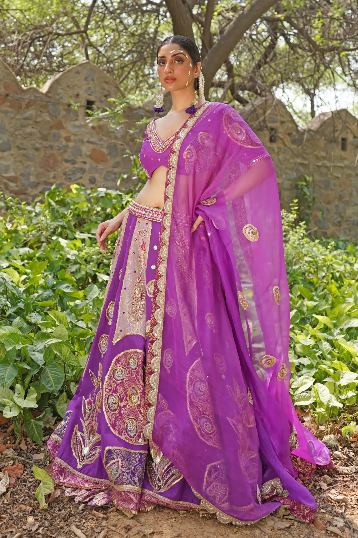 Purple embroidered ethnic outfit with dupatta from Golden Muslin By Soniya G
