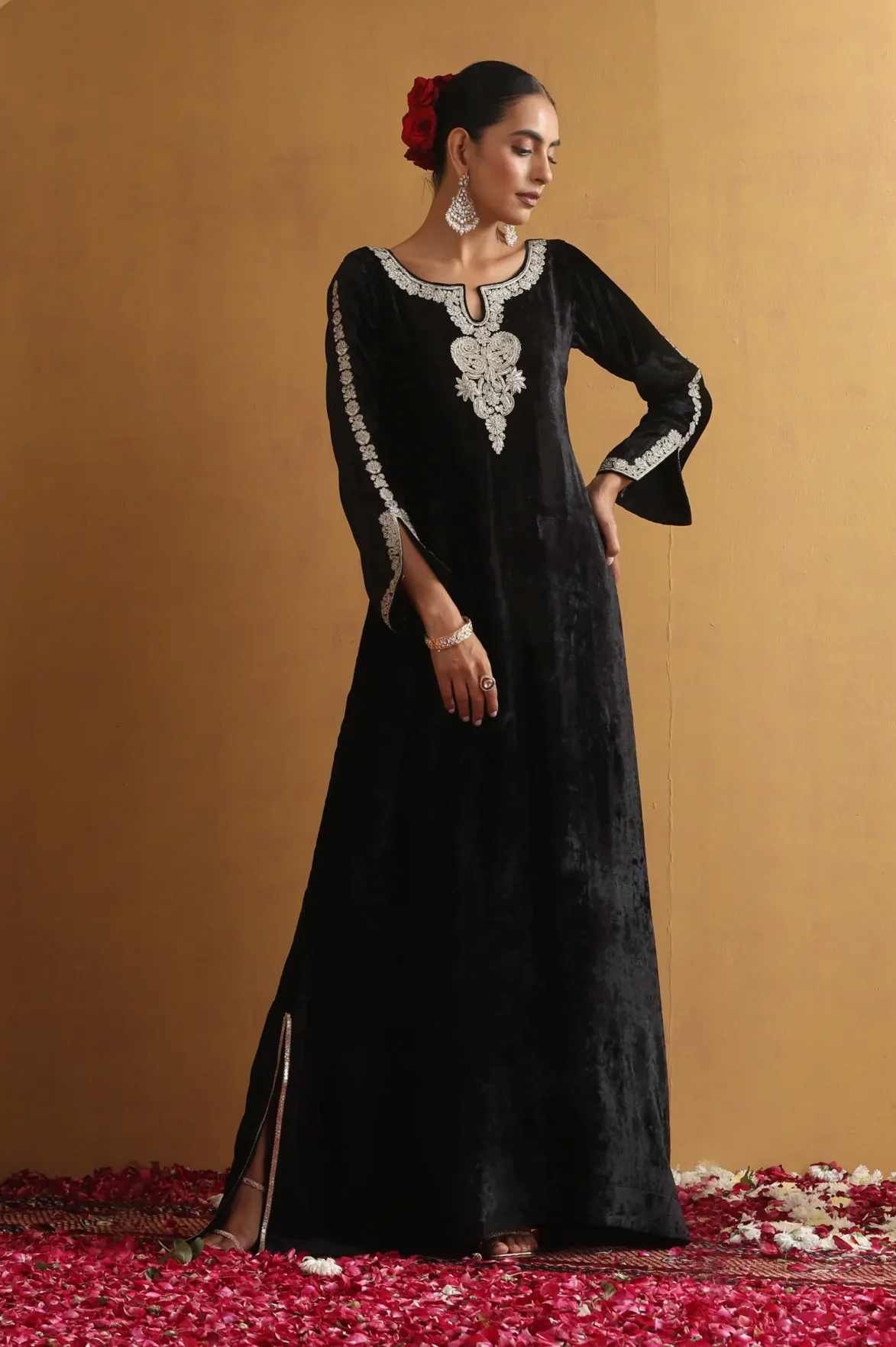 Striking black embroidered ethnic gown with silver zardozi from Golden Muslin By Suikala