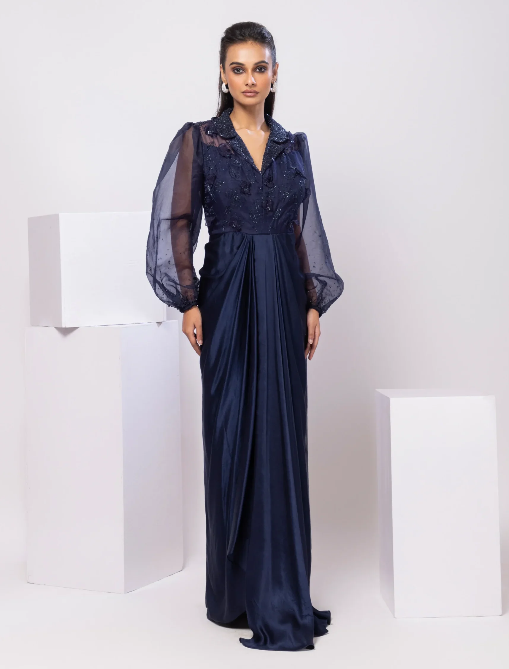 Midnight Blue Sequin Embellished Gown from Golden Muslin By Anuj Agarwal