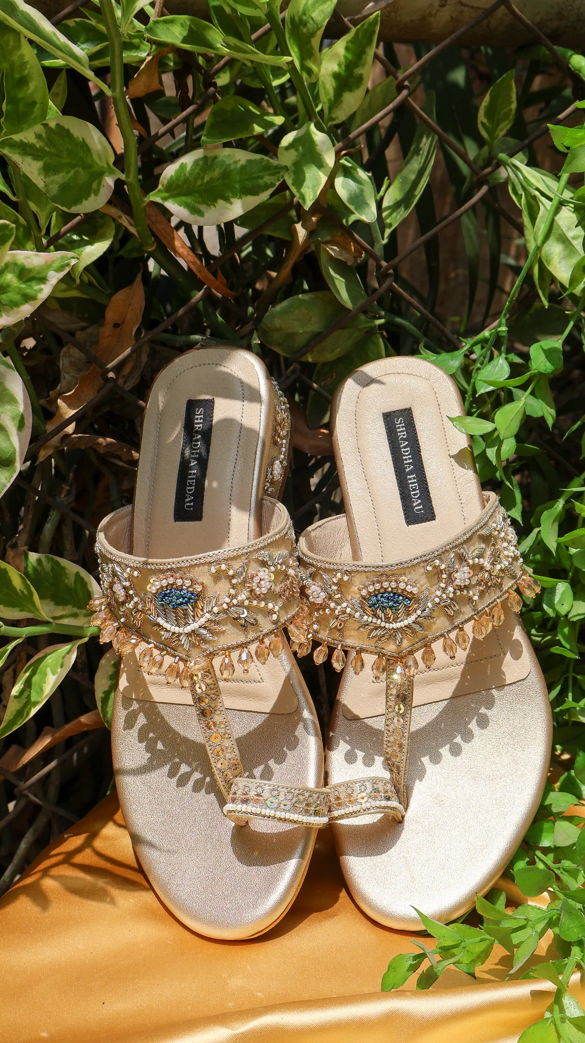 Aparjita Collection Golden Heels from Golden Muslin By Shradha Hedau in vegan leather with gold embellished straps