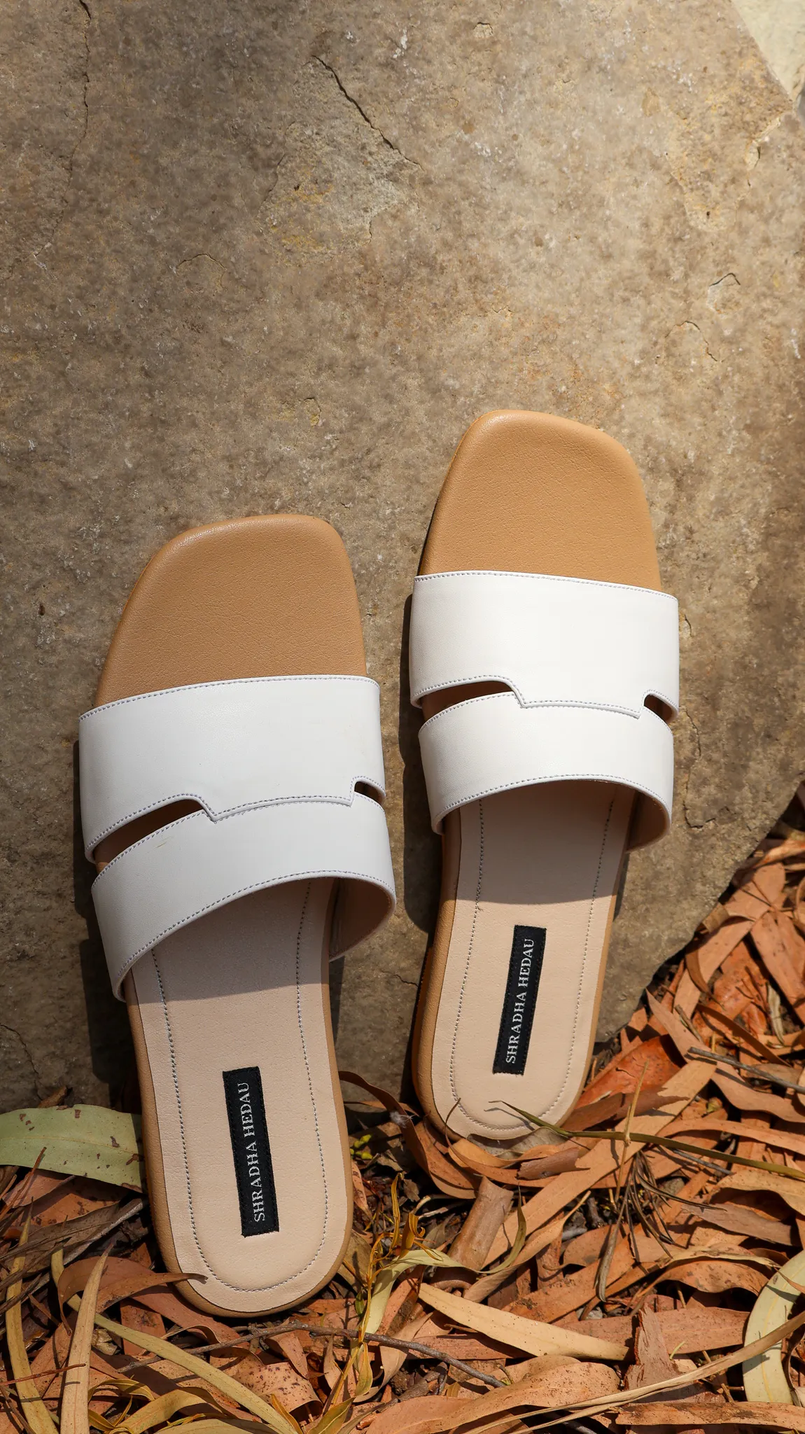 Keilani Collection Beige White Flats from Golden Muslin By Shradha Hedau with wide strap