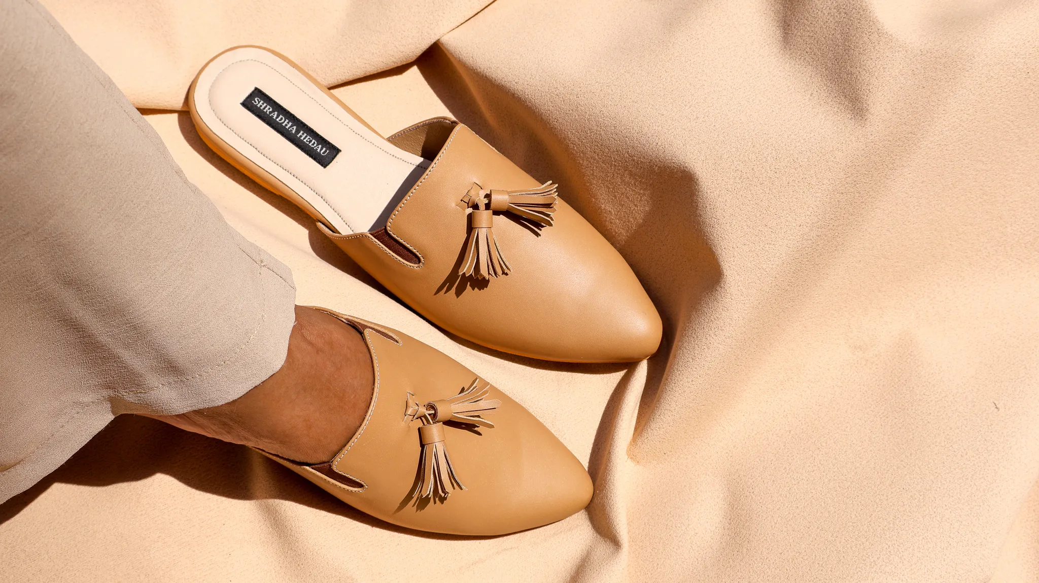 Zana Beige Open Toe Flats from Golden Muslin By Shradha Hedau in vegan leather