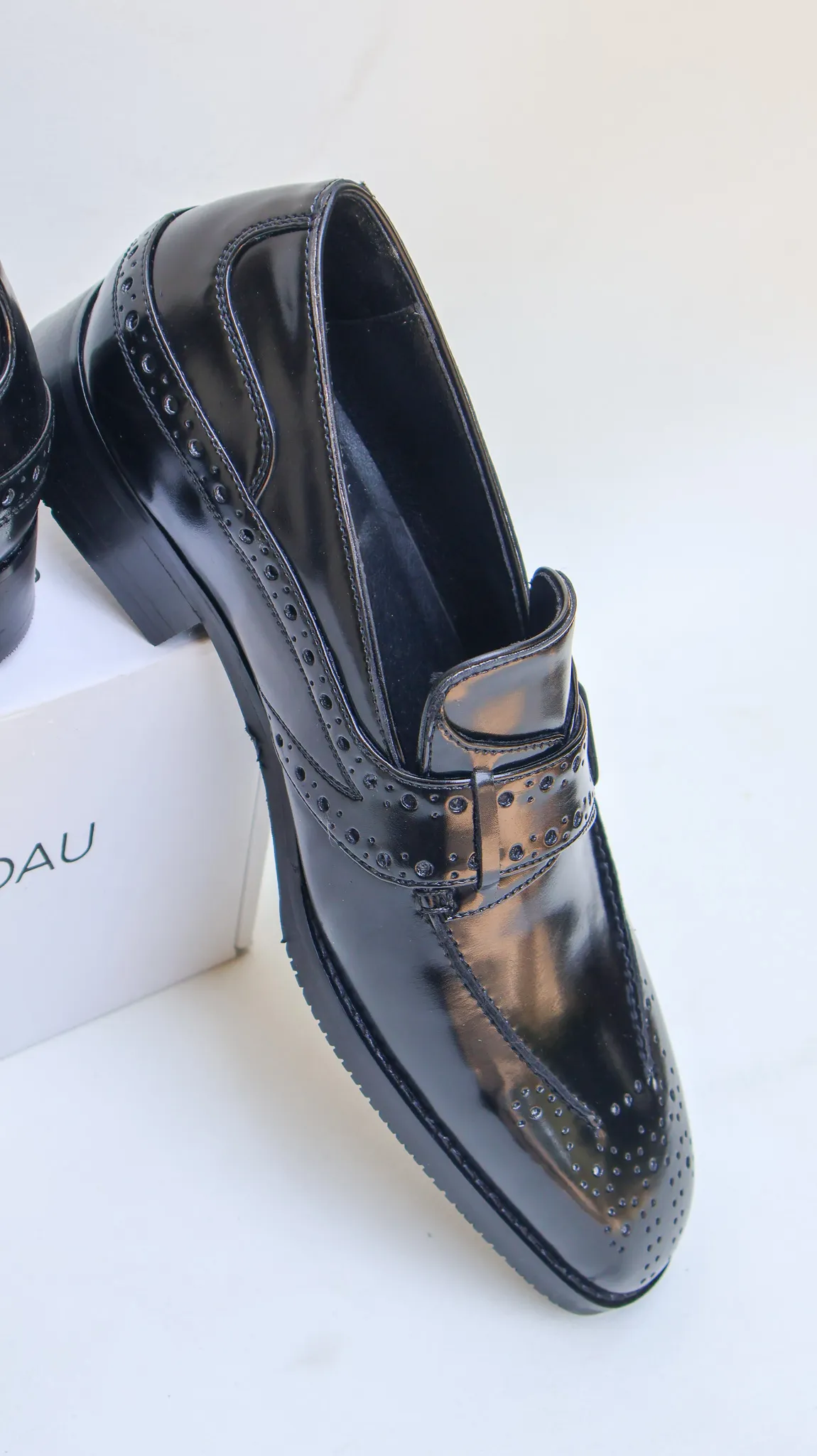 Lucus Collection Black Leather Formal Shoes from Golden Muslin By Shradha Hedau with brogue detail