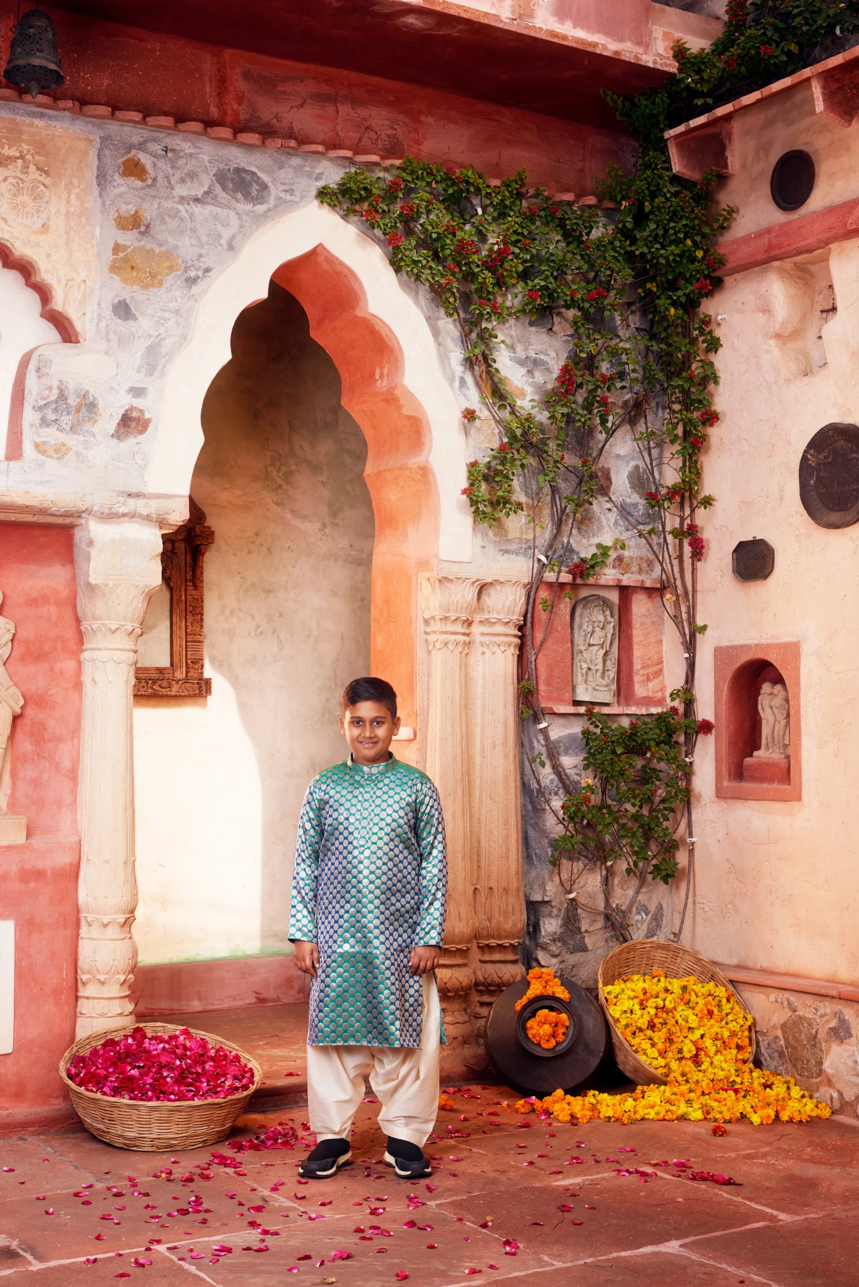 Elegant Sky Blue Banarasi Silk Kurta Set with White Pant from Golden Muslin By Choti Buti