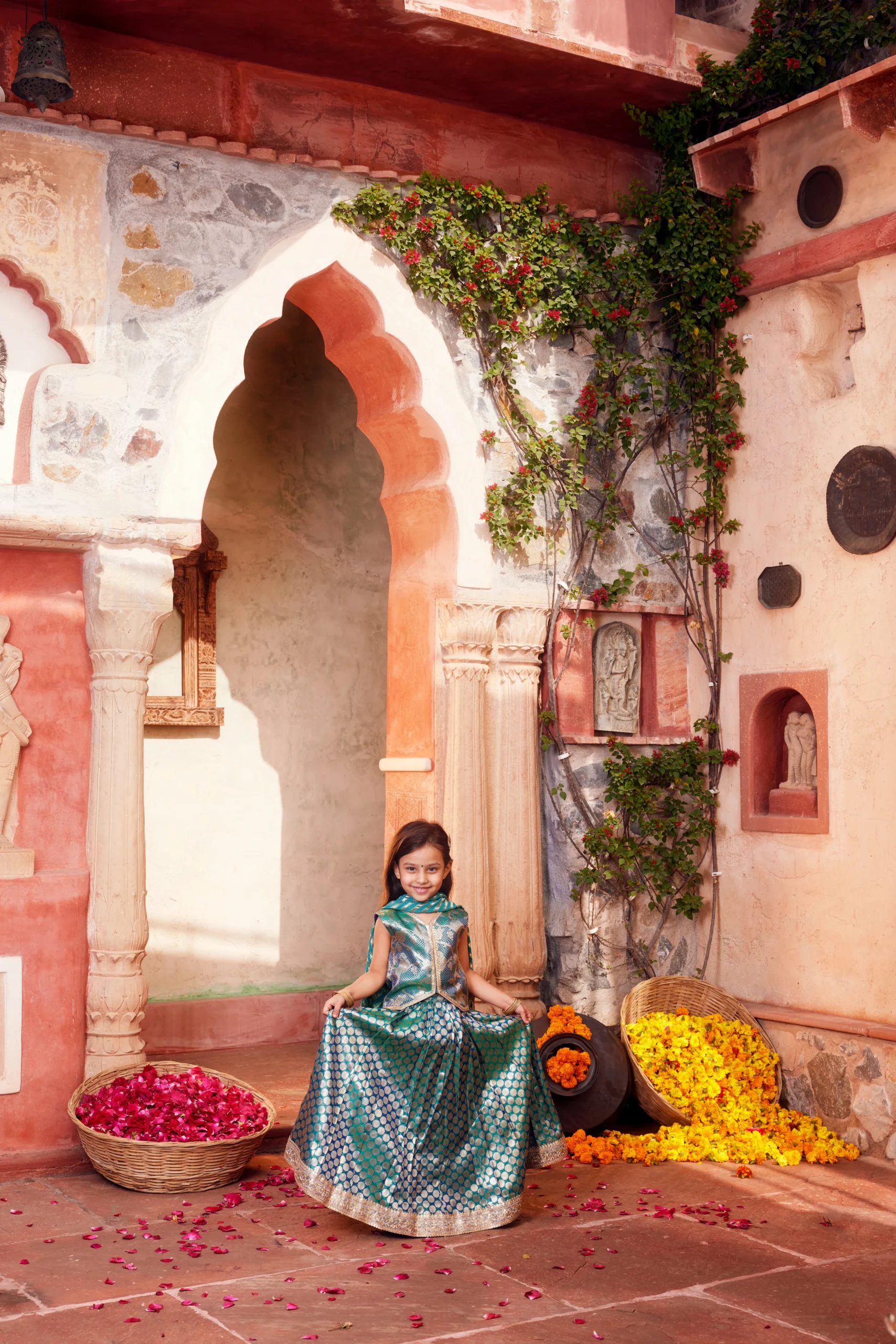 Elegant Sky Blue Banarasi Silk Brocade Lehenga Set with Choli and Dupatta from Golden Muslin By Choti Buti