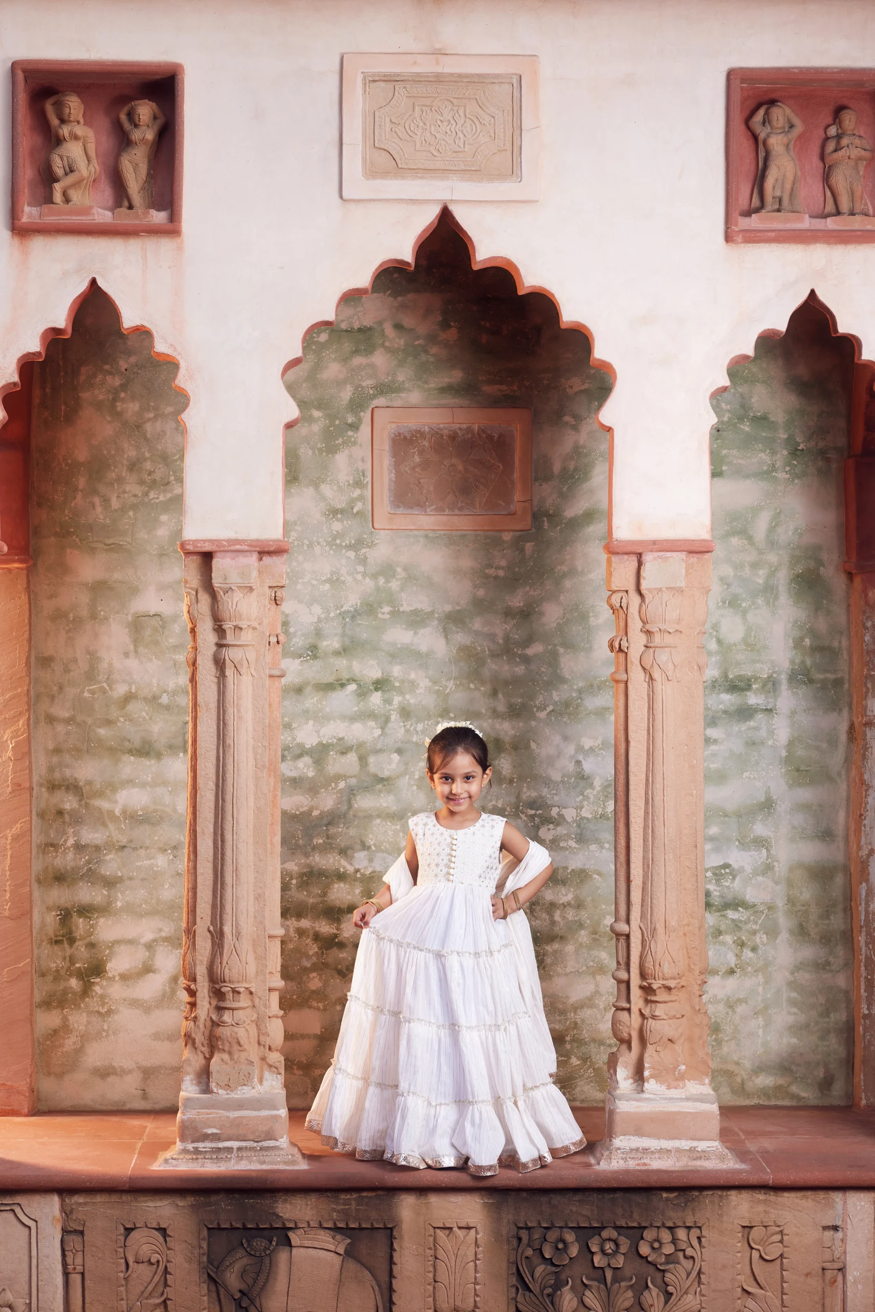 Elegant White Cotton Anarkali Set with Dupatta from Golden Muslin By Choti Buti
