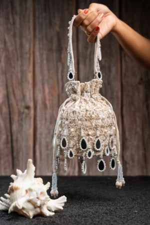 Ivory Mirror & Beaded Potli with Playful Tassel Embellishments