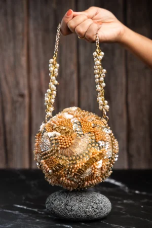 Rustic Ball Shaped Sequin and Beaded Clutch with Elegant Textured Finish