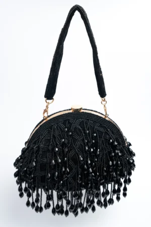 Onyx Jewel Embellished Clutch with Sequinned Frame and Elegant Glam Finish