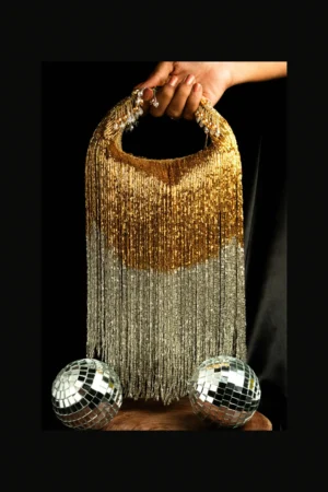 Two Toned Tasseled Potli with Beaded Tassels and Chic Contemporary Glam