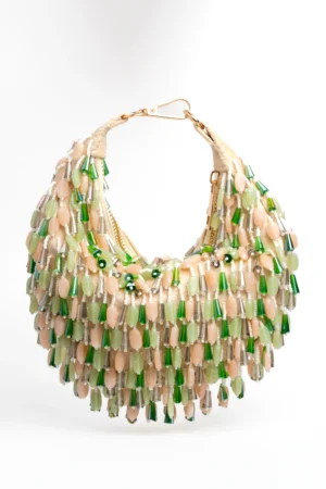 Green and Cream Tasseled Potli with Beaded Tassels and Modern Glam