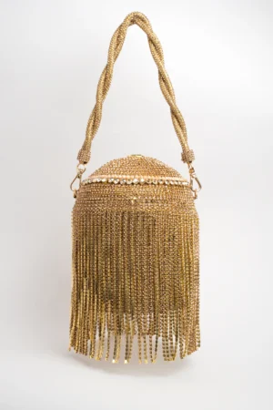 Gold Diamante Embellished Potli with Decorative Lock Detail