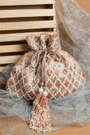 Shaded Silver & Rose Pink Potli with Criss-Cross Pearl Embellishment