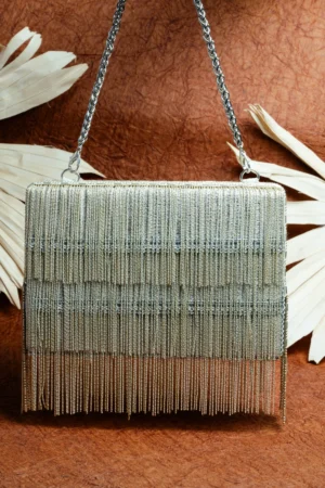 Ritzy Metallic Box Clutch with Chain Strap and Structured Glam Design