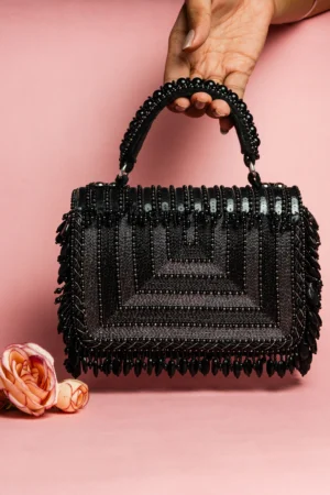 Gatsby-Inspired Sequin & Beaded Box Clutch with Shaded Glam Detailing