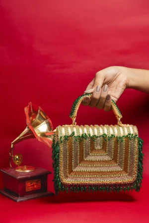 Gatsby-Inspired Shaded Sequin & Beaded Box Clutch with Glam Detailing