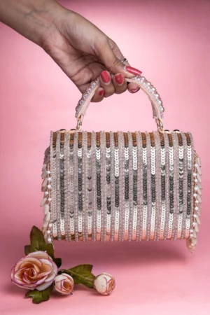 Gatsby-Inspired Glam Box Clutch with Shaded Sequin and Beaded Work