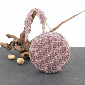 Lilac Mauve Crystal & Beaded Round Clutch with Elegant Embellishment