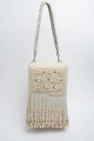 Pearl Tasseled Potli with Beaded Tassels for Contemporary Festive Style