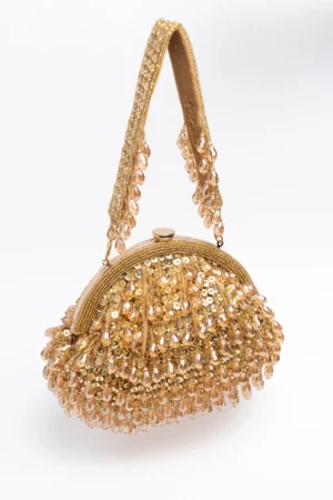 Gold Jewel Embellished Clutch with Subtle Sequinned Frame Finish