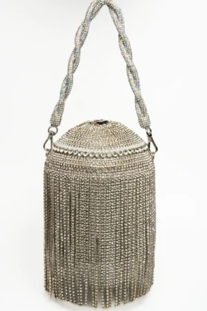 Silver Diamante Embellished Potli with Decorative Lock Detail